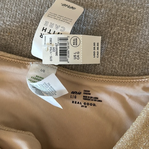 Aerie Gold Metallic Shimmer Cheeky Bikini Bottom Large - Picture 3 of 3